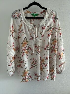 dip White Floral Tie-Neck Peasant Tunic